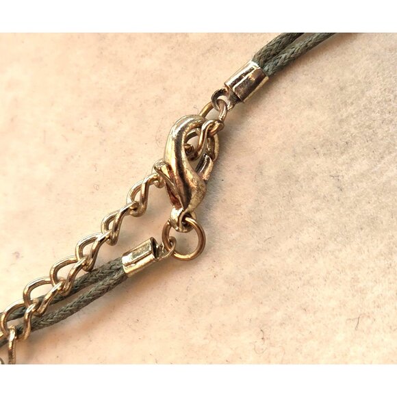 Brown Teardrop Pendant Necklace With Gold Chain & Green Cord - Picture 3 of 3